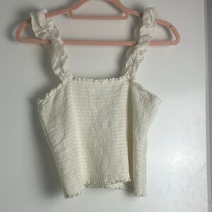 White Ruffled Smocked Crop Women Top